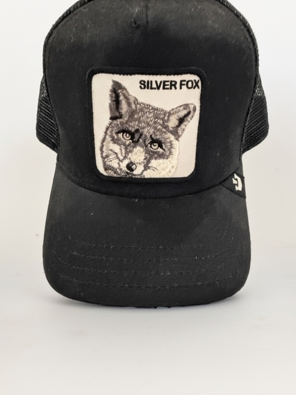Silver Fox Black Trucker Hat with Fox Patch